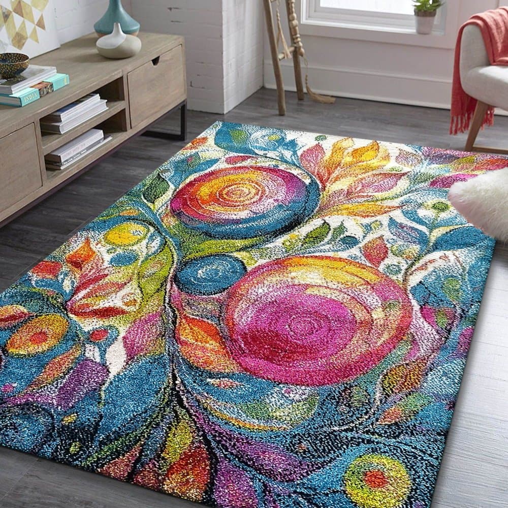 Moderní koberec s barevným abstraktním květinovým vzorem