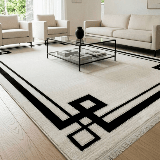 Koberec DFH34-2 s elegantním geometrickým okrajem, šedý a černý