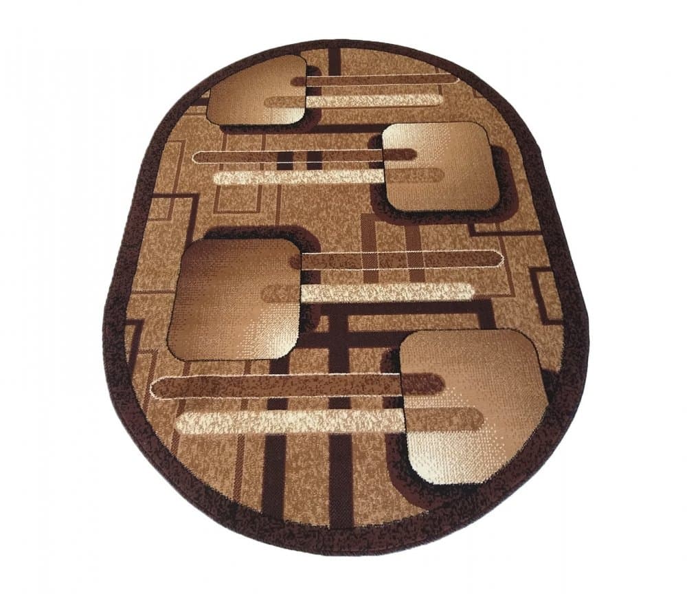 Oválný koberec v hnědé barvě s geometrickými vzory 3