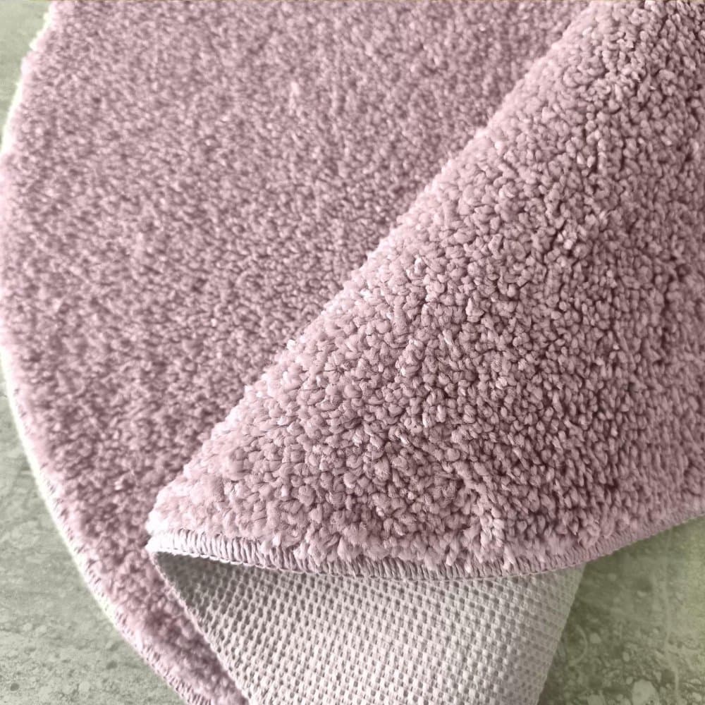 Kulatý huňatý koberec s vysokým vlasem růžový 4