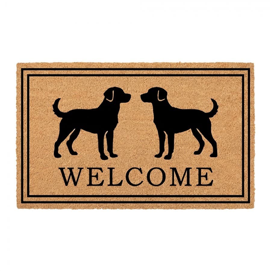 Hnědá kokosová rohožka s pejsky Welcome