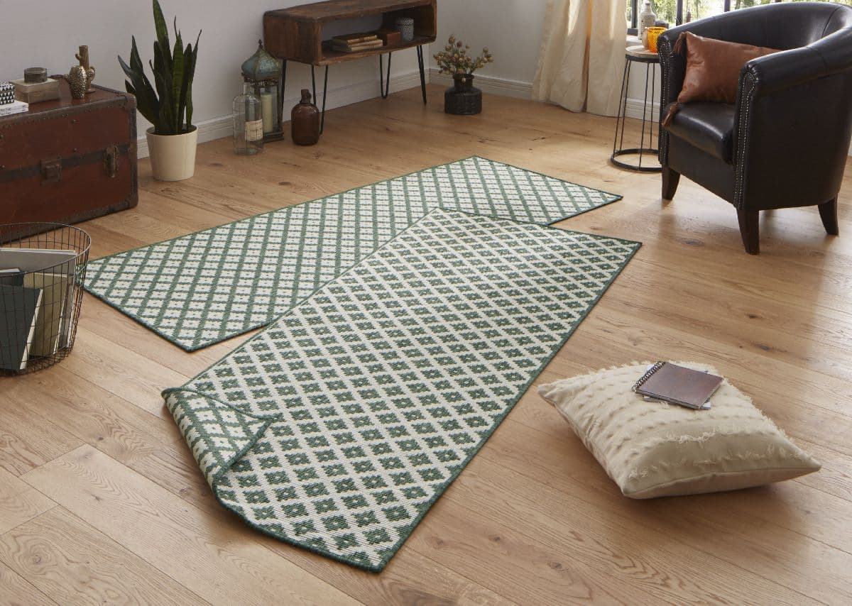Kusový běhoun Northrugs Twin 103125 Green Cream 2
