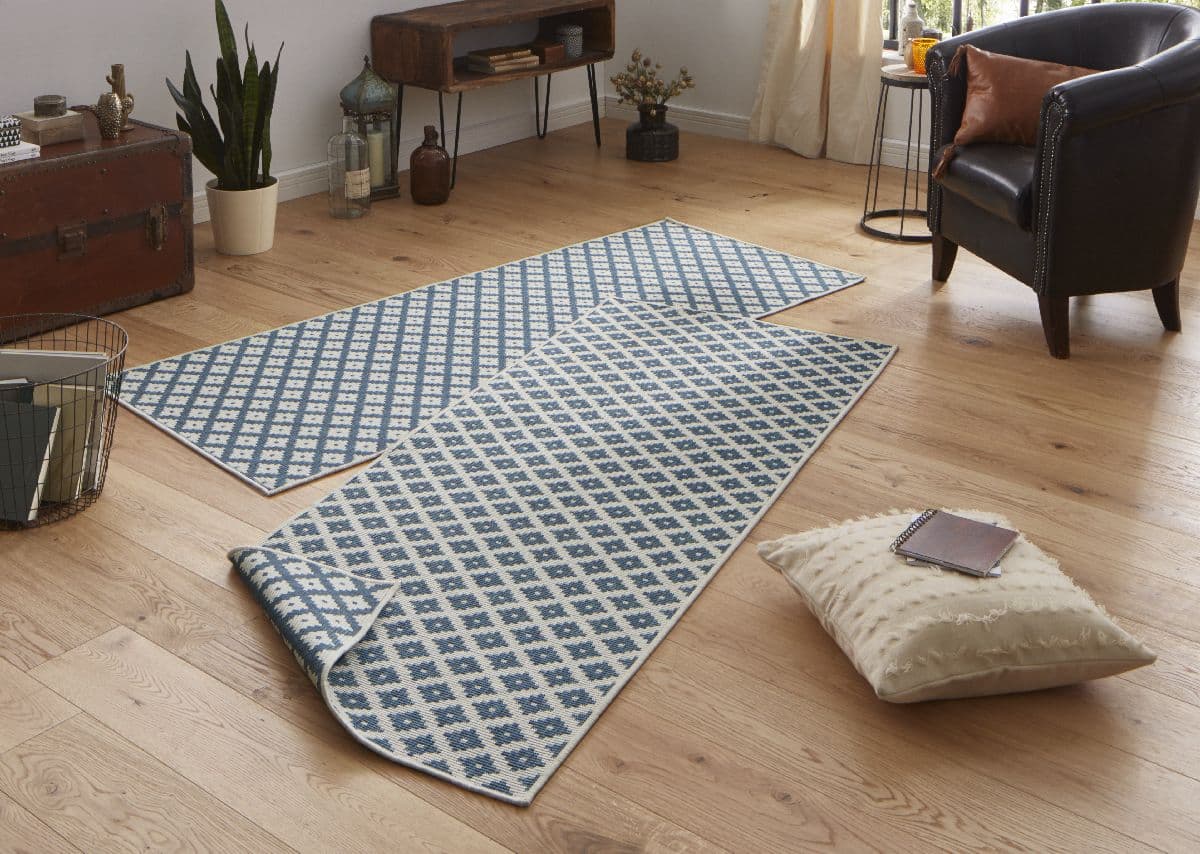Kusový běhoun Northrugs Twin 103128 Blue Cream 2