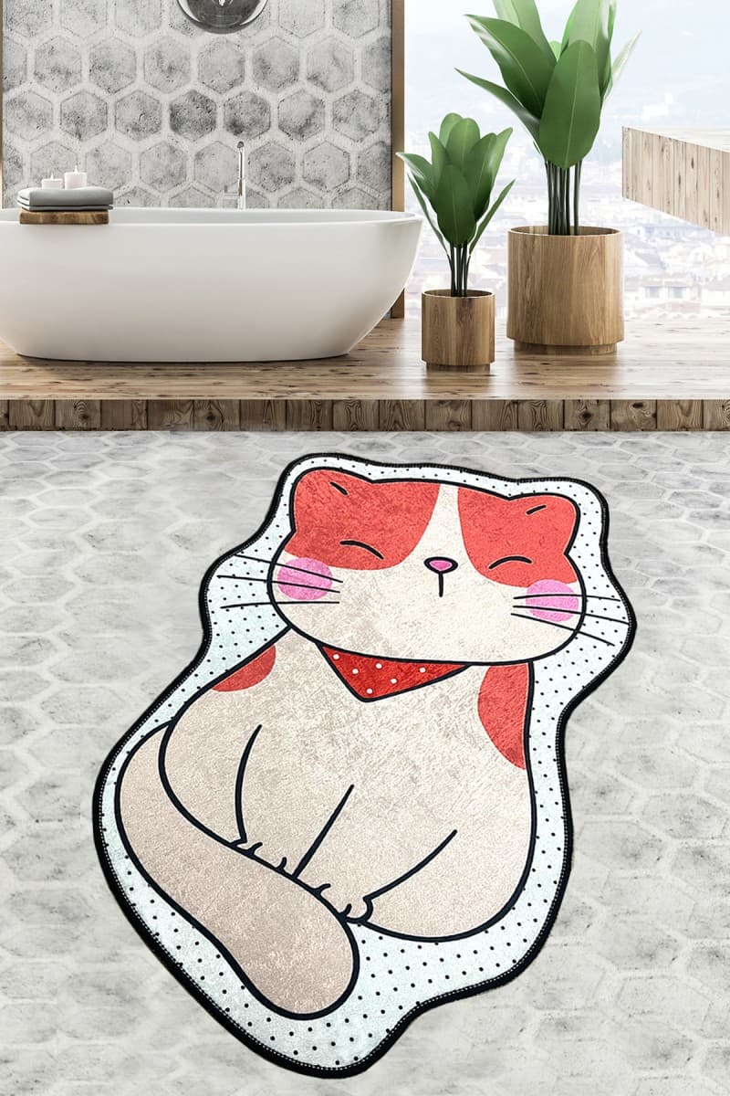 Koupelnový kobereček Katze béžovo-červený