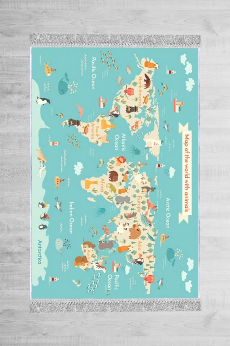 Dětský koberec Mapa zvířecího světa modrý 4