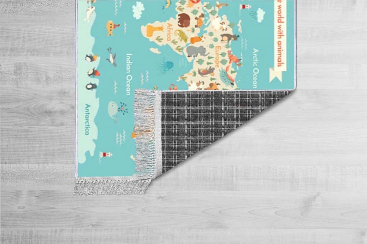 Dětský koberec Mapa zvířecího světa modrý 5