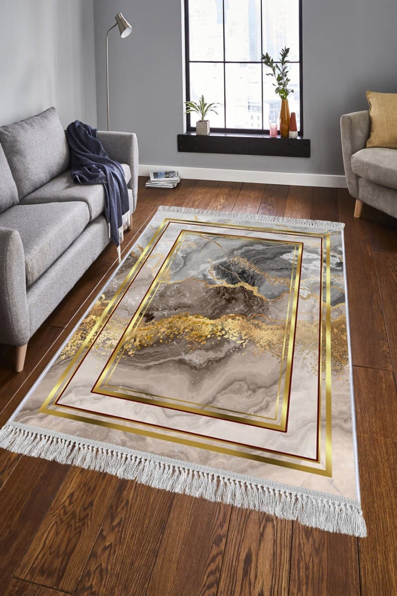 Koberec Marble Frame šedý/zlatý 2