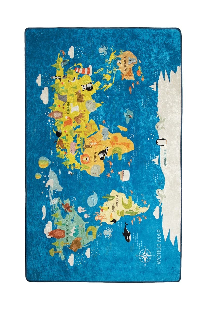 Dětský koberec World Map modrý