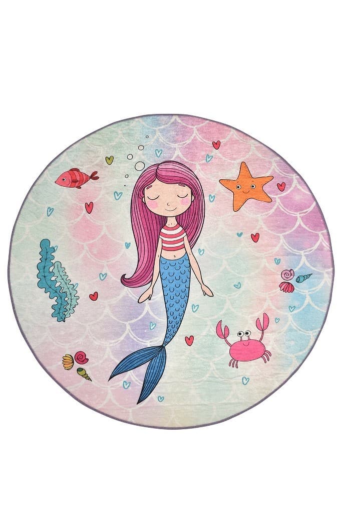 Dětský kulatý koberec Mermaid růžový/modrý
