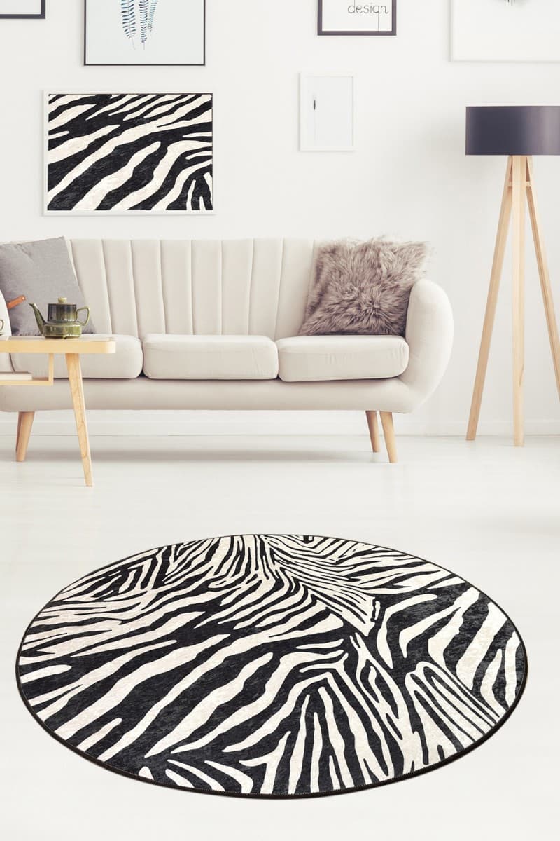 Kulatý koberec Zebra bílý/černý 2
