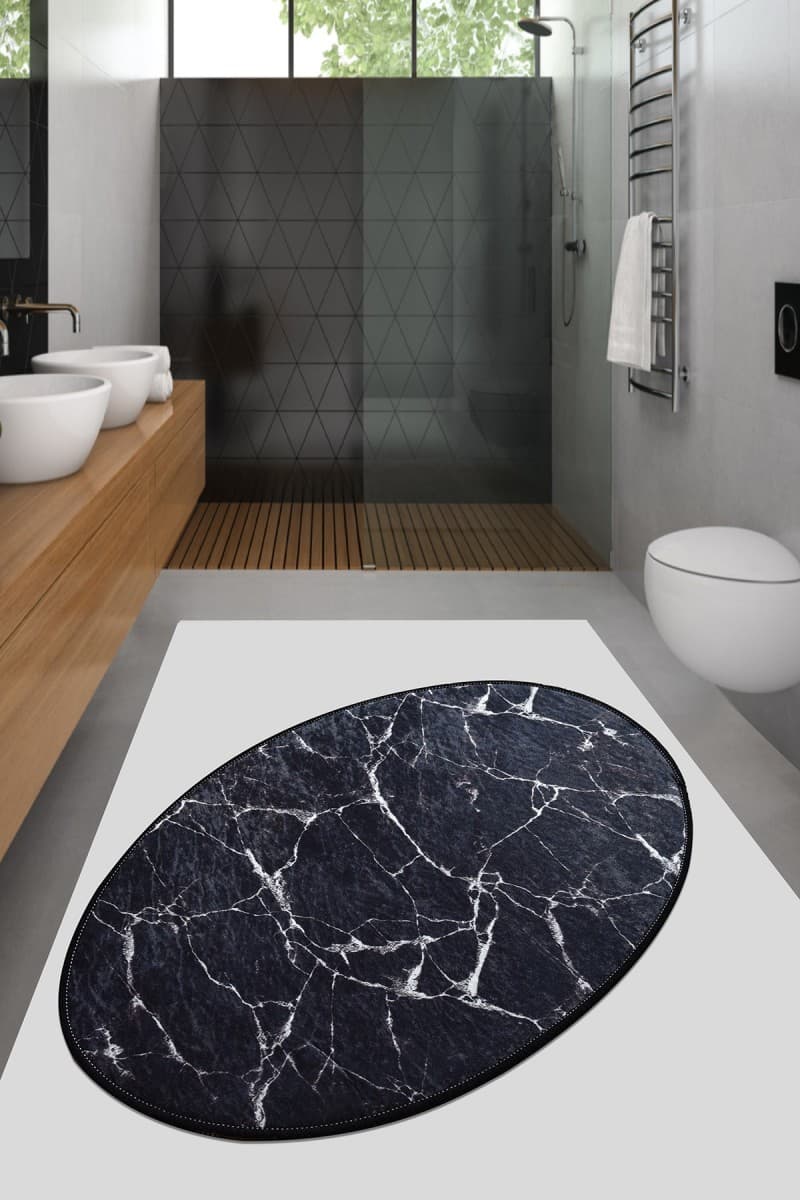 Oválný koberec Black Marble černý 2
