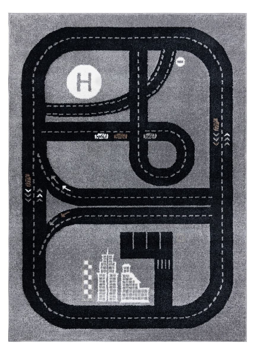 Dětský kusový koberec Fun Track grey