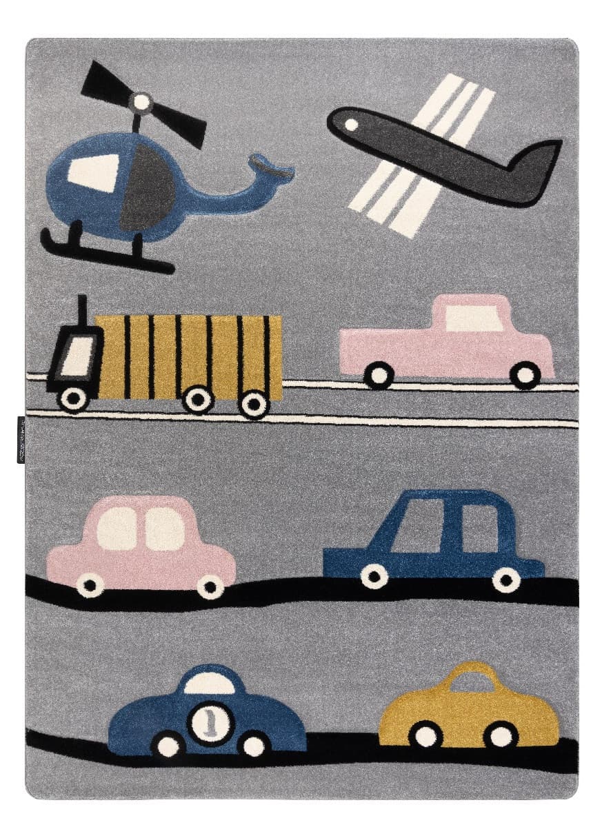 Dětský kusový koberec Petit Toys cars grey