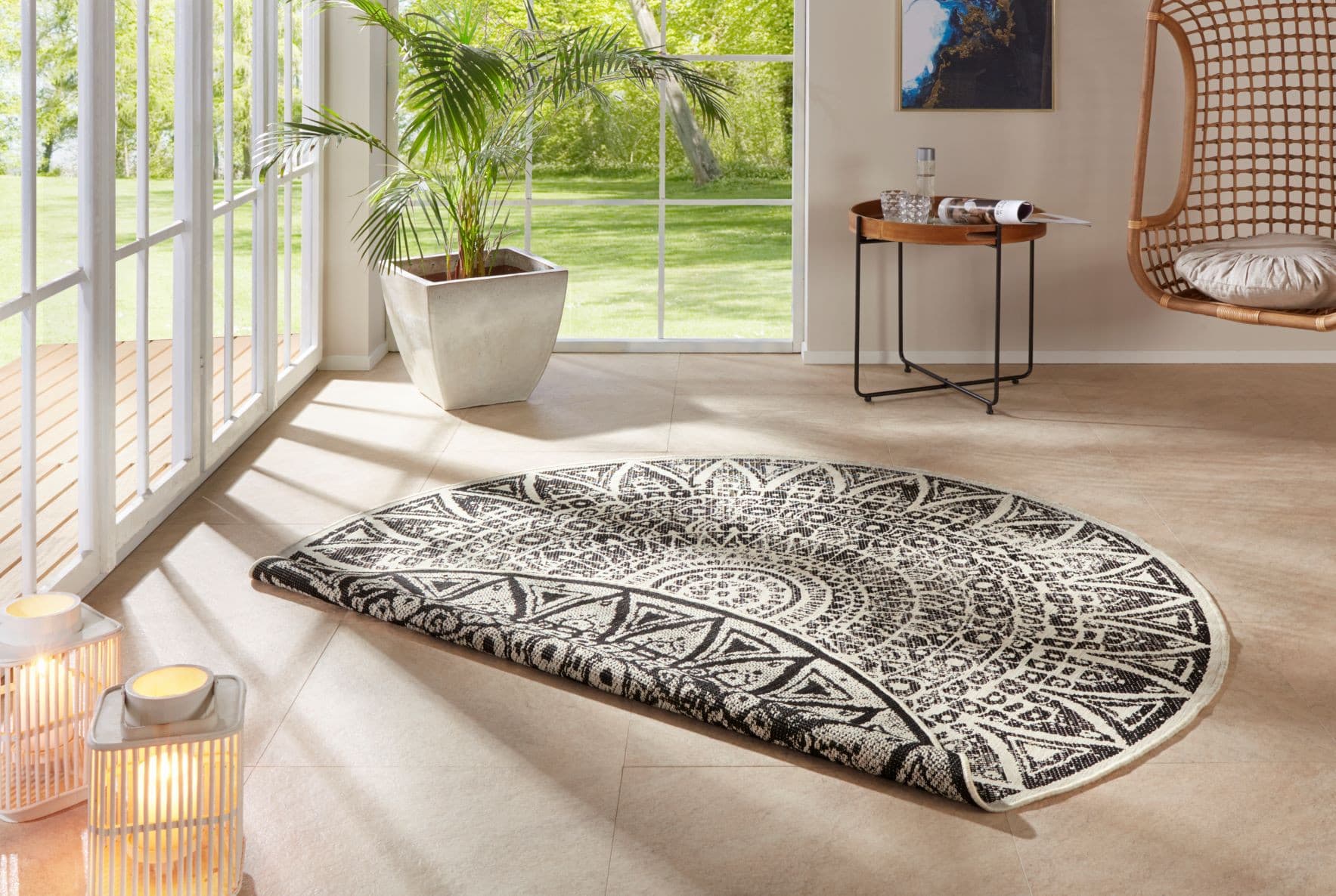 Kusový koberec Mujkoberec Original Nora 104161 Black Creme kruh – na ven i na doma 2
