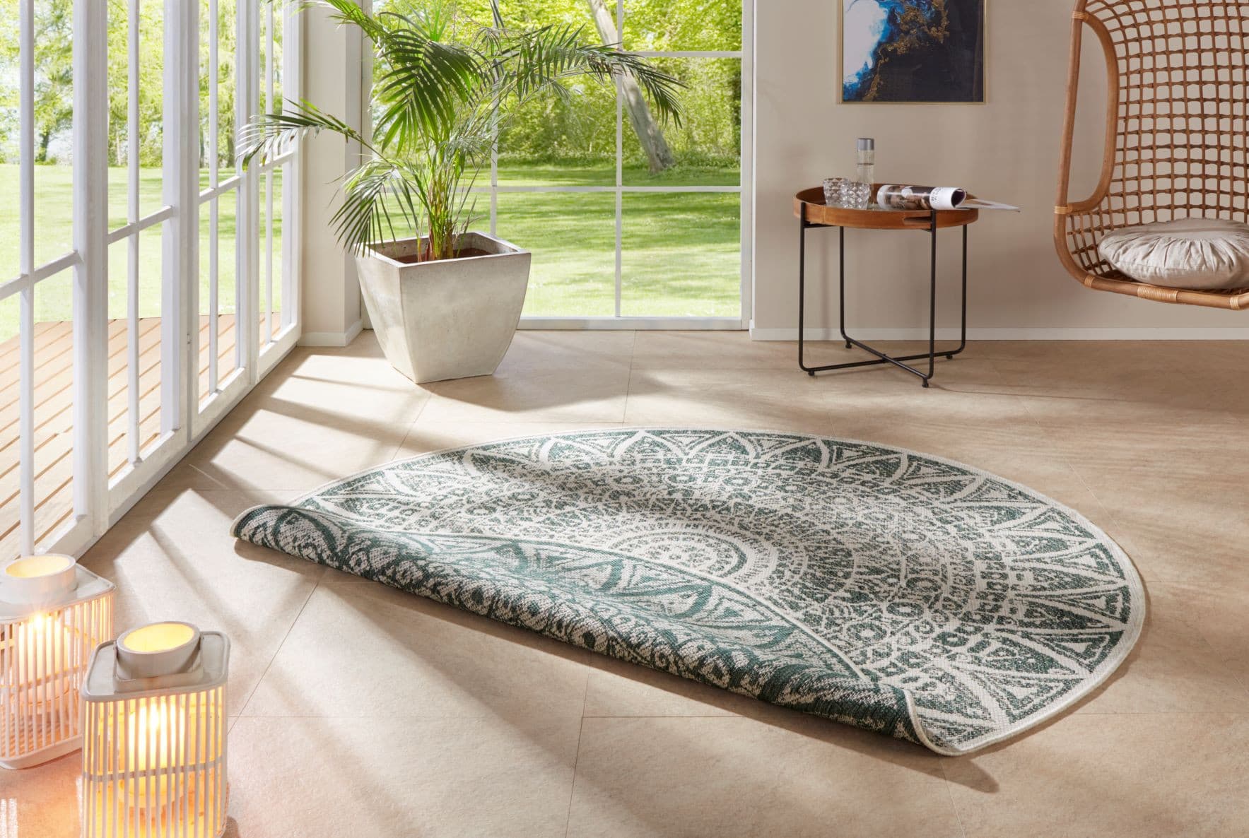 Kusový koberec Mujkoberec Original Nora 104163 Green Creme kruh – na ven i na doma 2