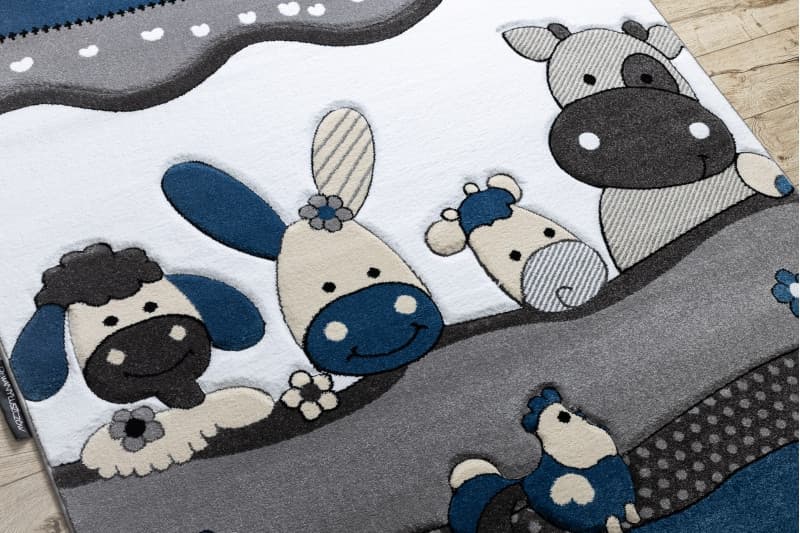 Dětský kusový koberec Petit Farm animals blue 5