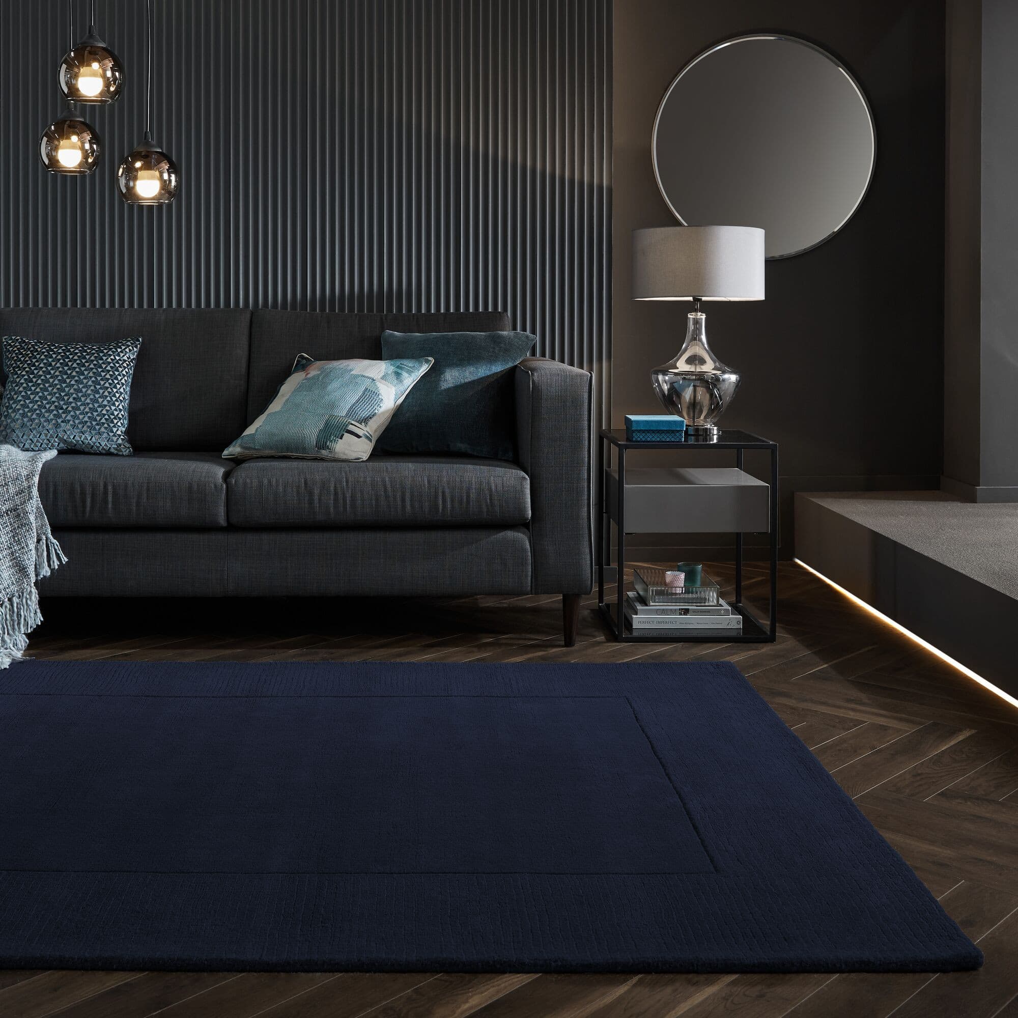 Kusový ručně tkaný koberec Tuscany Textured Wool Border Blue 2