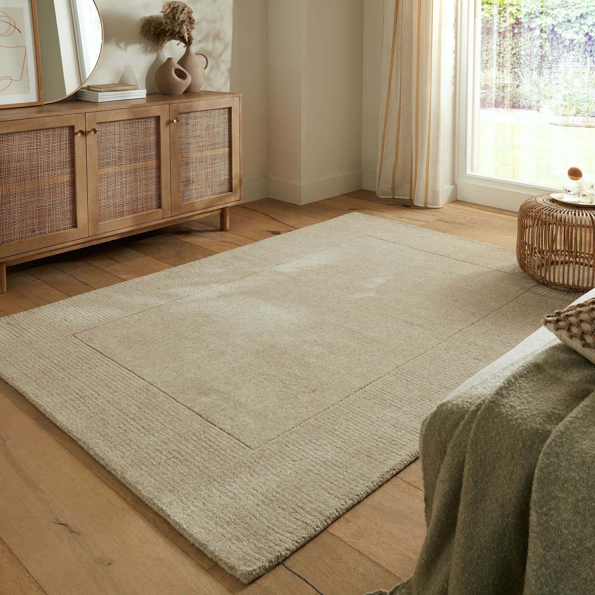 Kusový ručně tkaný koberec Tuscany Textured Wool Border Natural 2