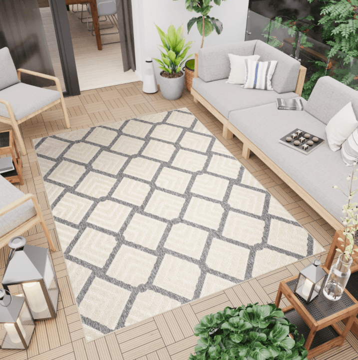 Krémově šedý koberec Cansas s 3D efektem a geometrickým vzorem