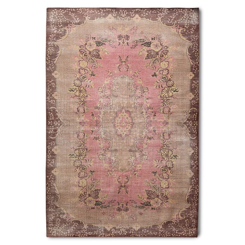 Růžový vlněný koberec s květinovým vzorem Floral pink