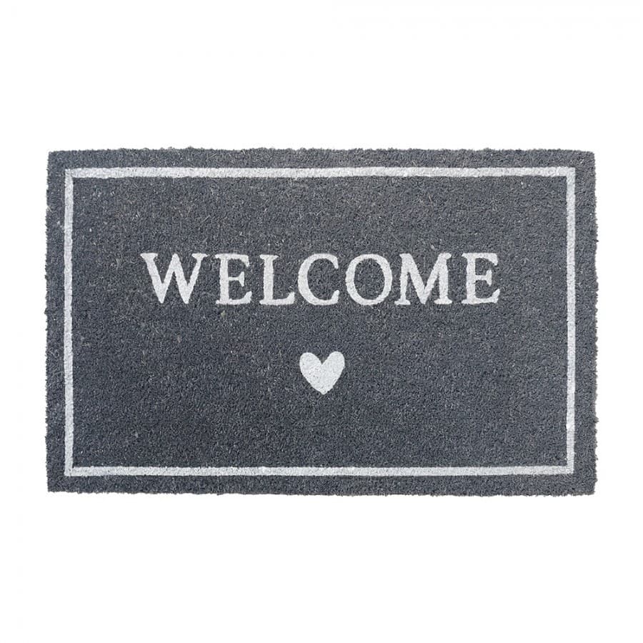 Šedá kokosová rohožka se srdíčkem Welcome