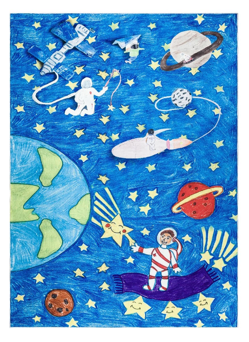 Dětský kusový koberec Bambino 2265 Rocket Space blue