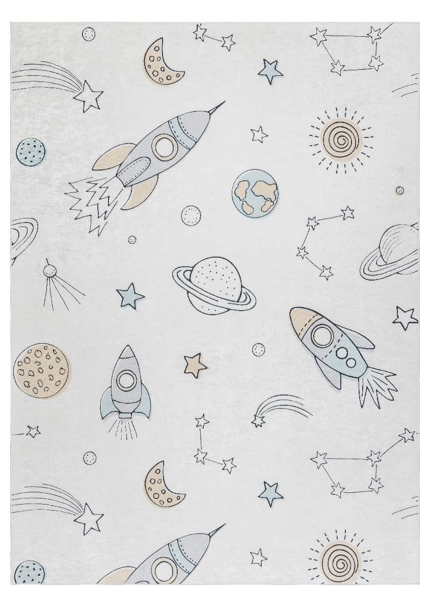 Dětský kusový koberec Bambino 1278 Space rocket cream